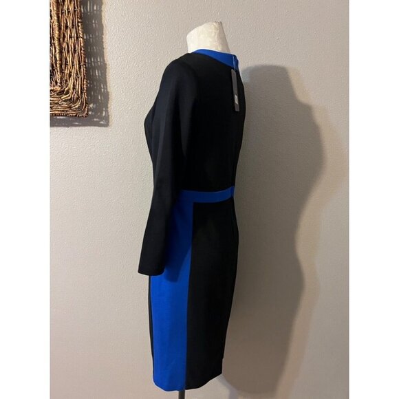 NYDJ Dress Black Blue 8 W Bra NWT Stretch Shaping Spanx Sheath Career Church - Picture 2 of 6